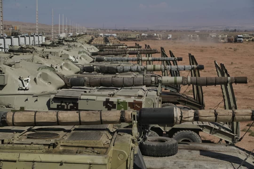 Iranian armored units in the military drill near Armenia and Azerbaijan. October 1, 2021