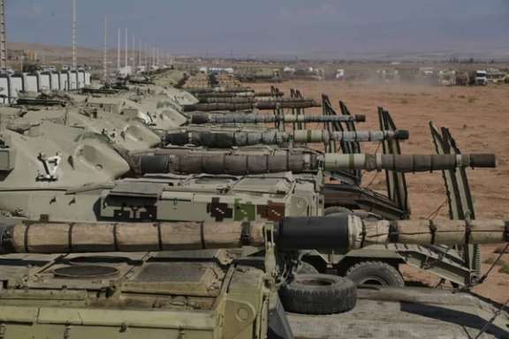 Iranian tanks during a drill near Azerbaijan's border in 2021
