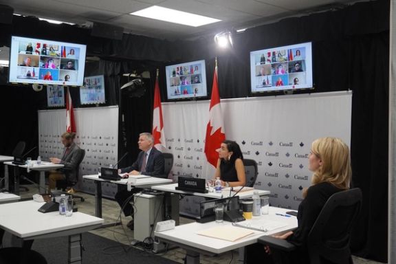 Canadian Foreign Minister Melanie Joly hosted a virtual meeting with her female counterparts around the world to discuss the crackdown against protesters in Iran on October 20, 2022.