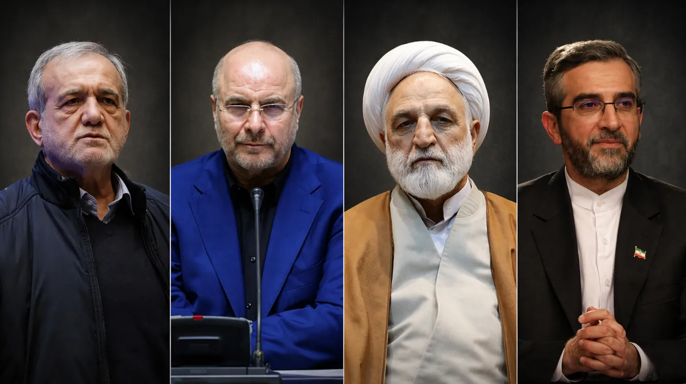 From left to right: Masoud Pezeshkian, Mohammad-Bagher Ghalibaf, Gholamhossein Mohseni Ejei, Ali Bagheri Kani