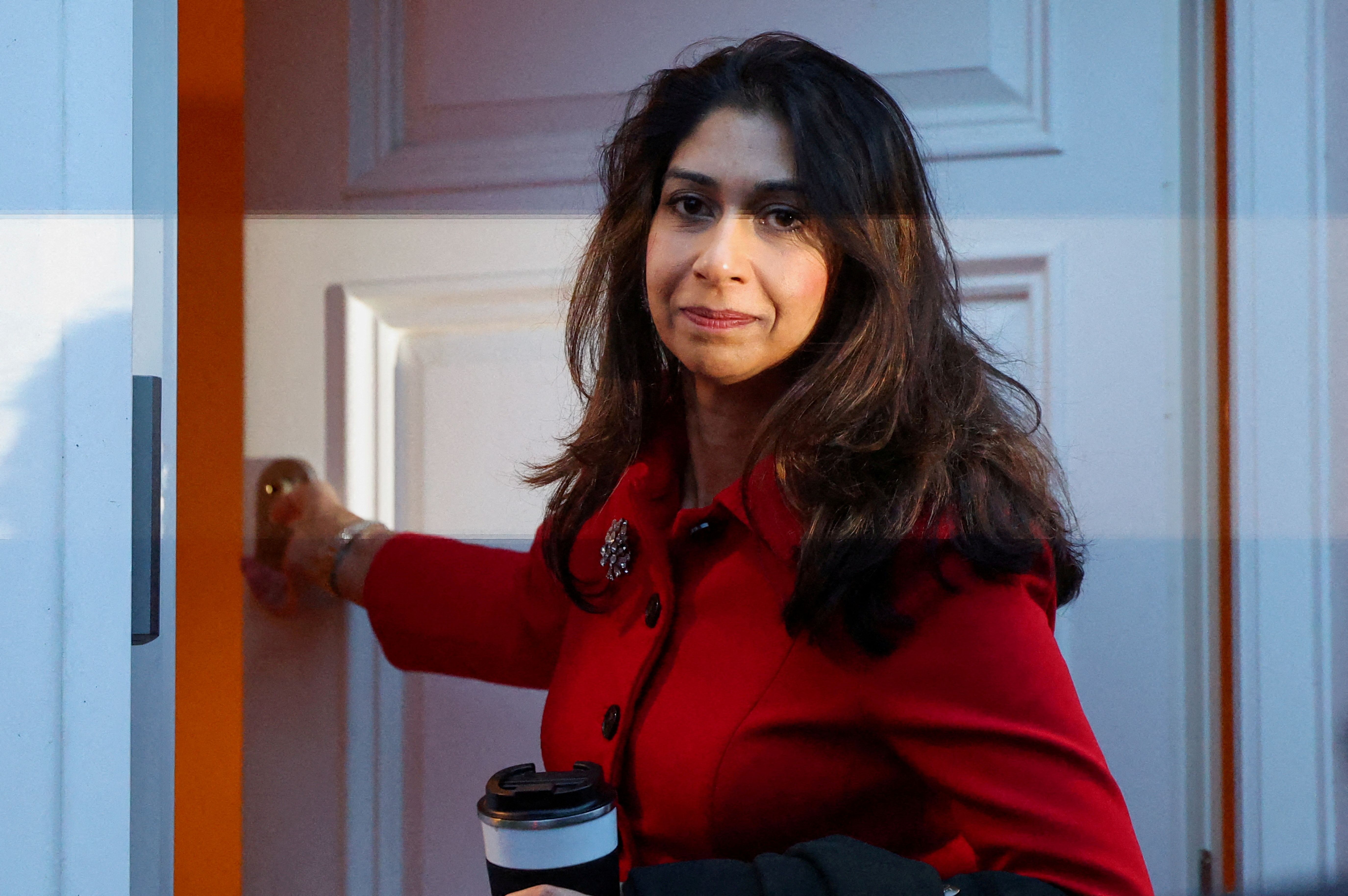 Britain's Home Secretary Suella Braverman leaves her home, in London, Britain, November 13, 2023. 