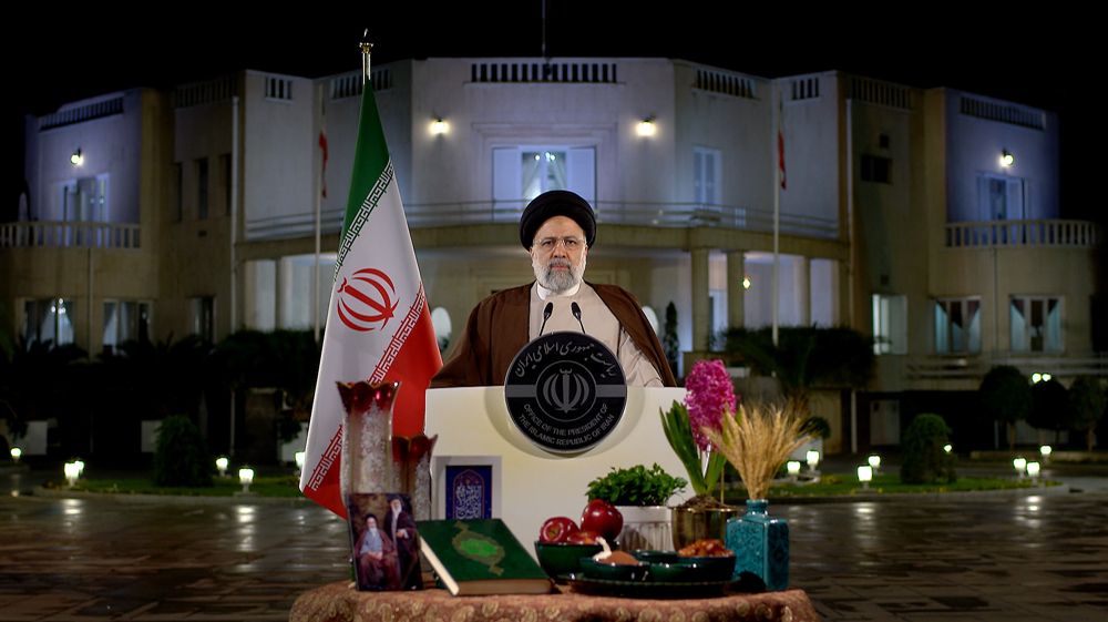 Iran’s President Ebrahim Raisi addressing the nation on the occasion of Nowruz or the Persian New Year on March 21, 2023 