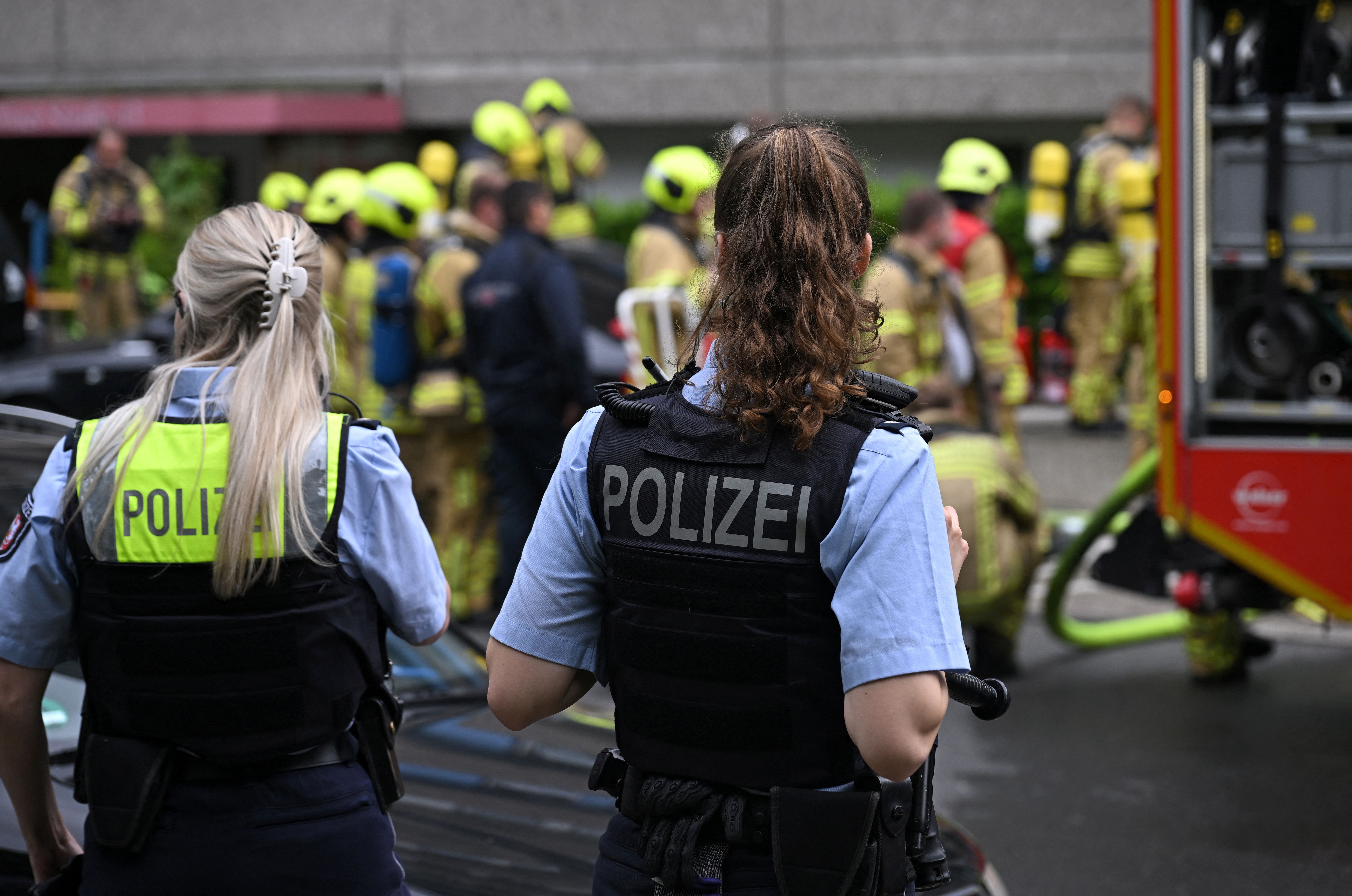 German police officers stand at the scene of an incident in Ratingen, Germany. File photo.