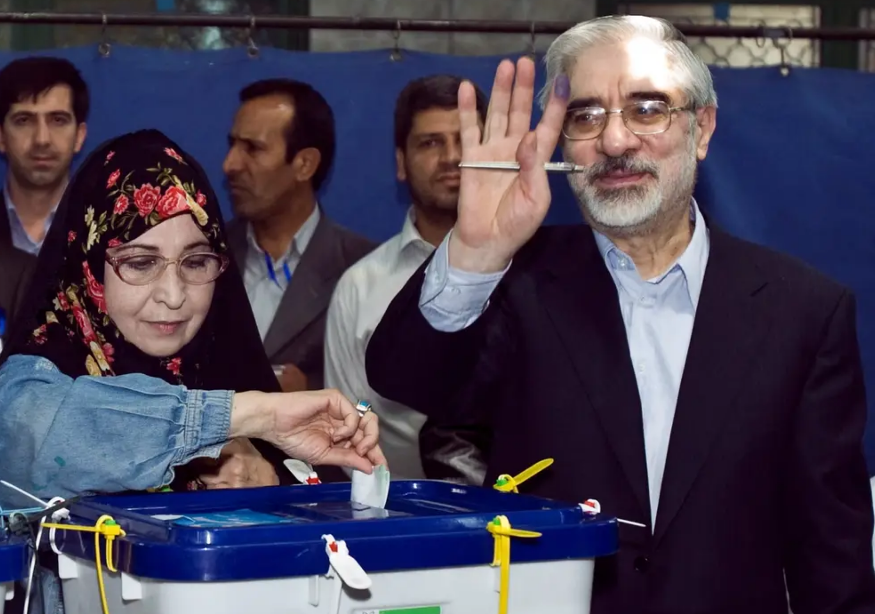 Mirhossein Mousavi and Zahra Rahnavard voting in the 2009 presidential election (undated)
