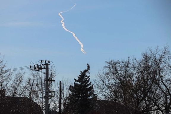 A missile trace is seen in a sky, as Russia's attack on Ukraine continues, near Kyiv, Ukraine February 15, 2023.