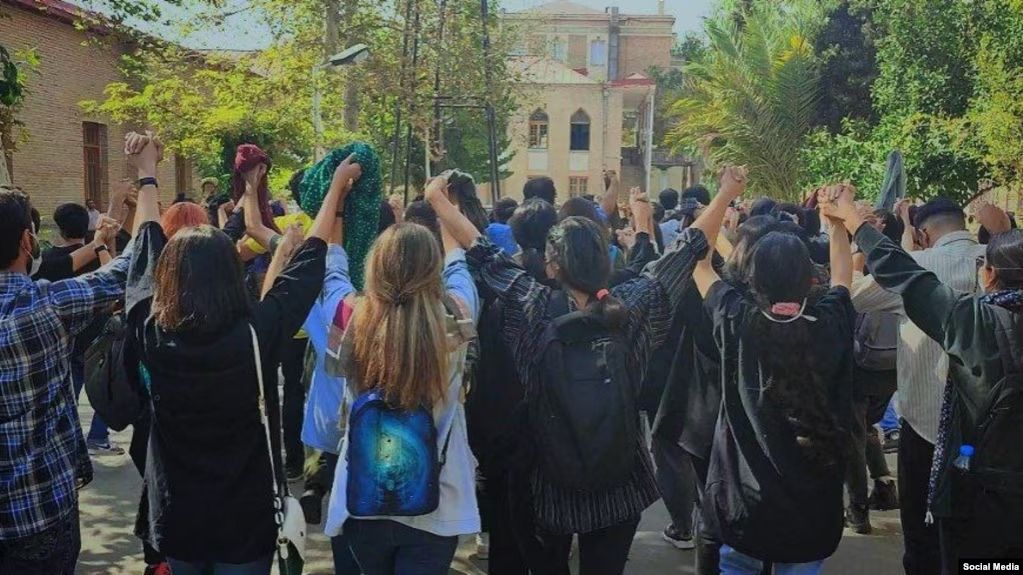 A protest by Iranian students at their university campus  
