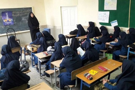 An undated file photo of a girls' high school classroom in Iran.