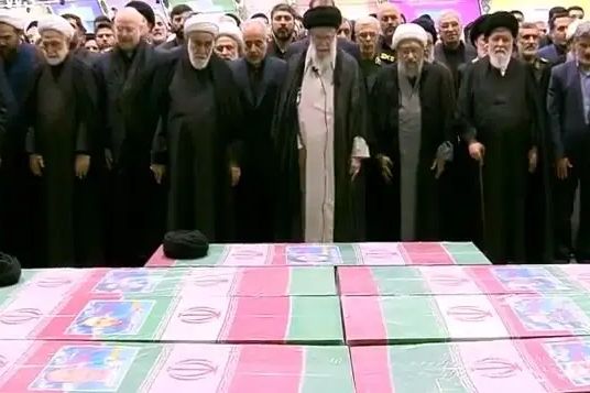 Supreme Leader Ali Khamenei leads prayers for President Ebrahim Raisi and his delegation in Tehran, May 22, 2024.