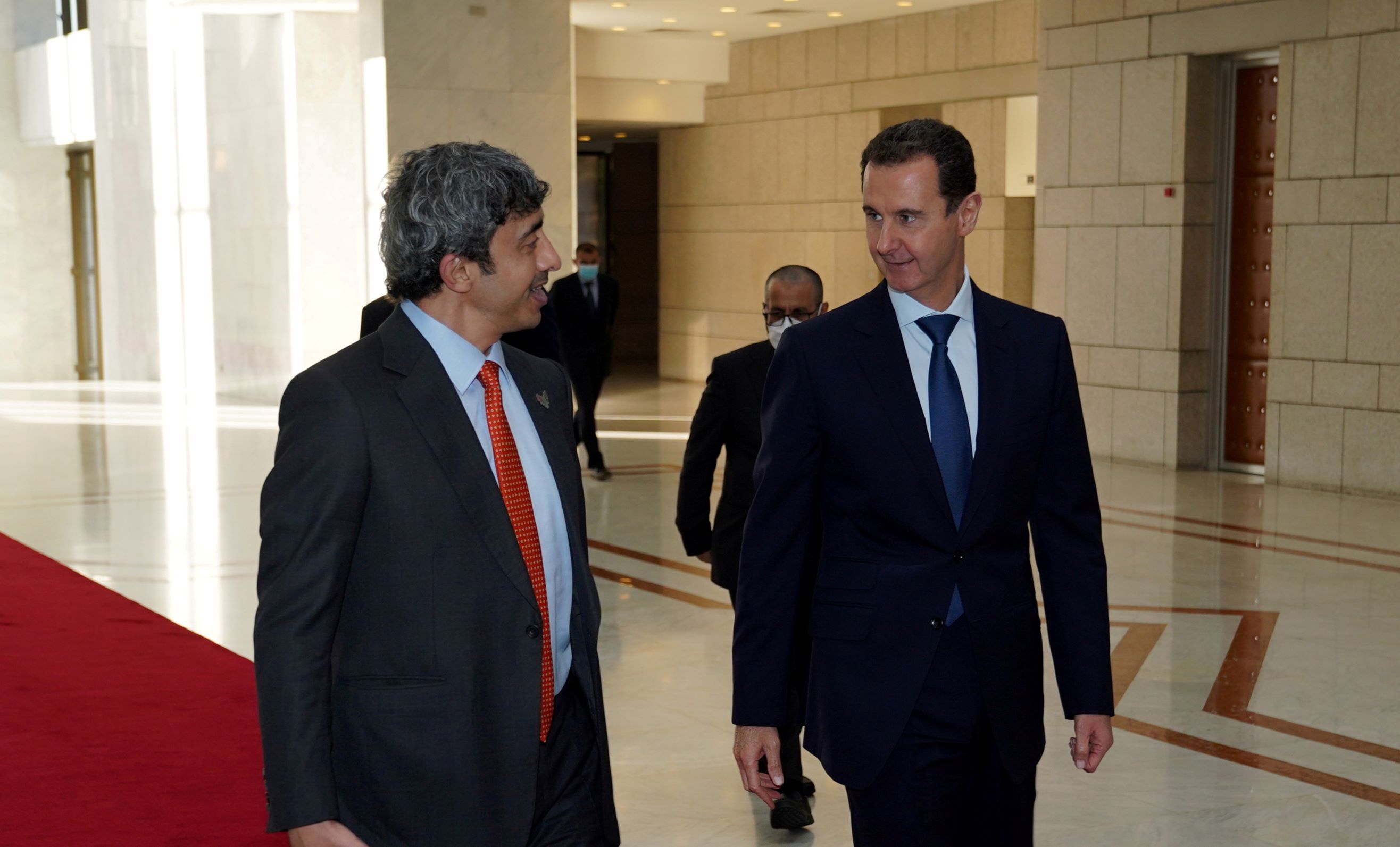 Syria's President Bashar al-Assad meets with United Arab Emirates Foreign Minister Sheikh Abdullah bin Zayed, in Damascus Syria. November 9, 2021