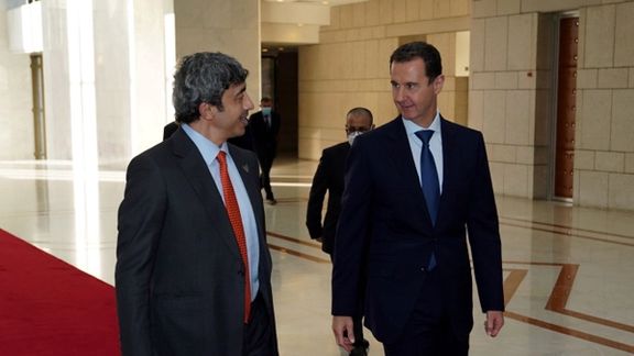 Syria's President Bashar al-Assad meets with United Arab Emirates Foreign Minister Sheikh Abdullah bin Zayed, in Damascus Syria. November 9, 2021