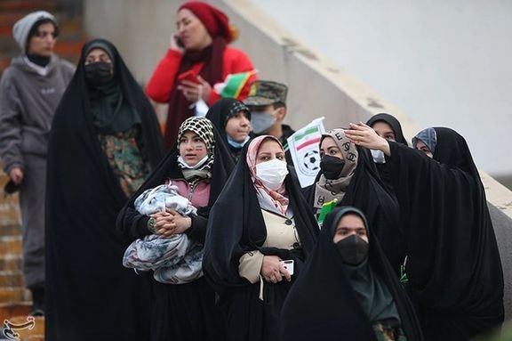 Female spectators watching the Iran-Iraq soccer match in Tehran. January 27, 2022