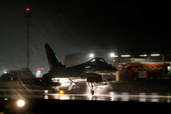 An aircraft takes off to join the US-led coalition to conduct air strikes against military targets in Yemen, aimed at the Iran-backed Houthi militia that has been targeting international shipping in the Red Sea. (January 2024)