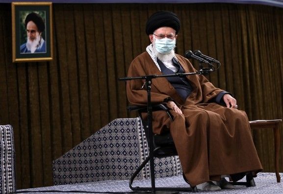 Iran's Supreme Leader Ali Khamenei speaking to business people. January 30, 2022