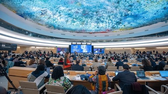 Delegates attend the Human Rights Council at the United Nations in Geneva, Switzerland