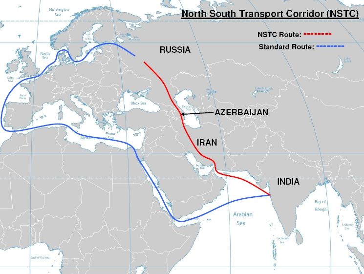 Map of North South Transport Corridor route vs standard route from India (file photo)