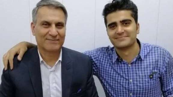 Manouchehr Bakhtiari with his son Pouya before he was killed by security forces.