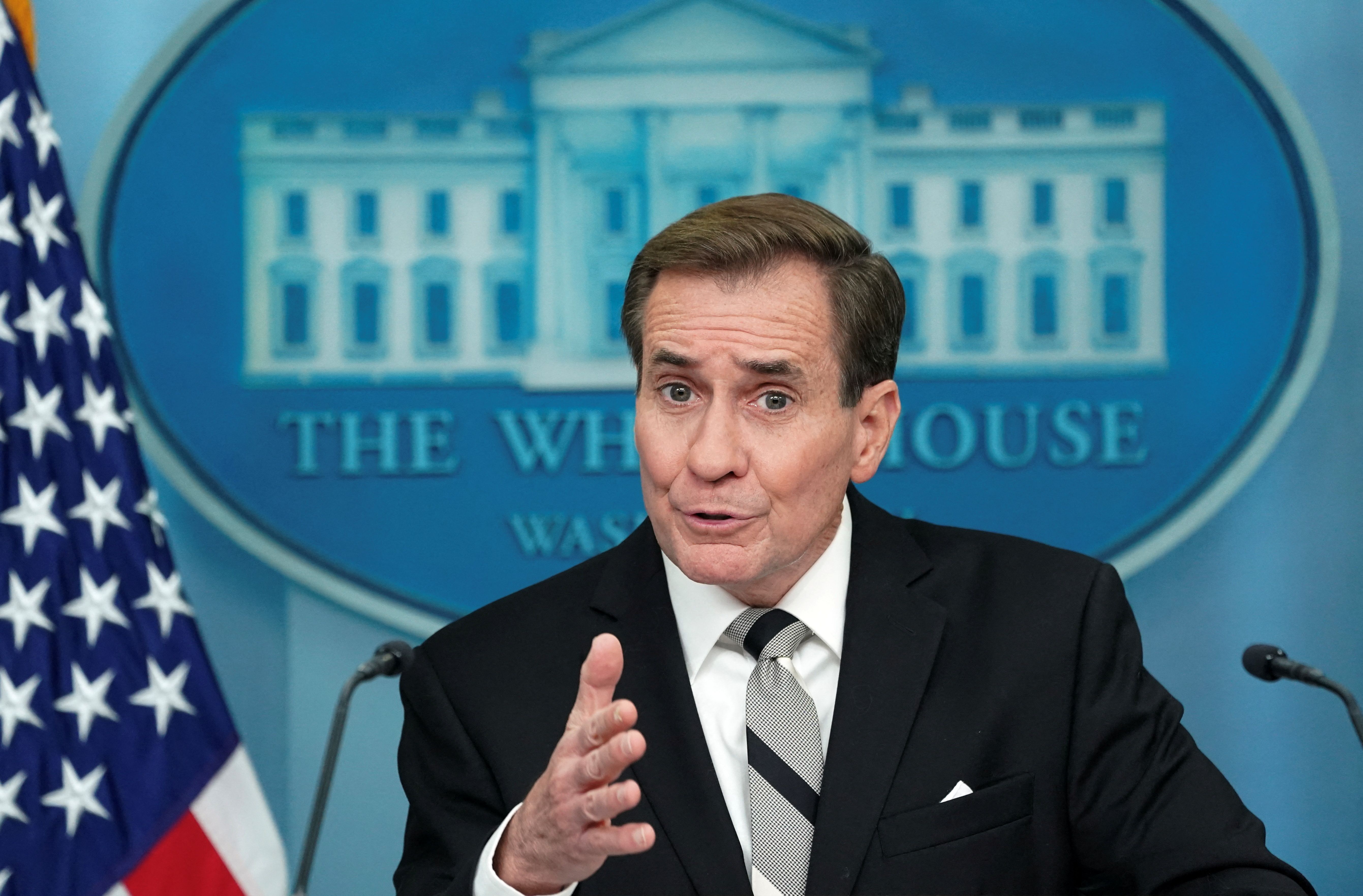 White House national security spokesperson John Kirby during a press briefing at the White House in Washington, December 7, 2023 