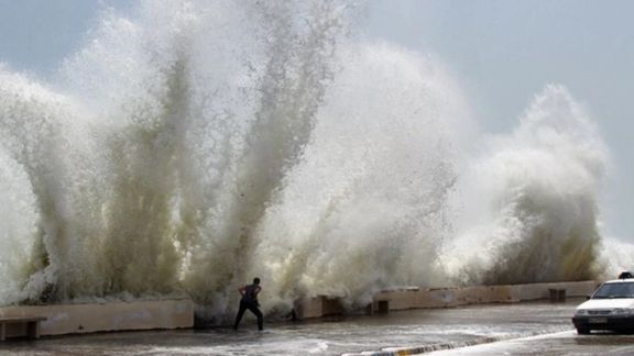 High waves generated by cyclone Shaheen hitting Iran's coast on the Sea of Oman. October 2, 2021