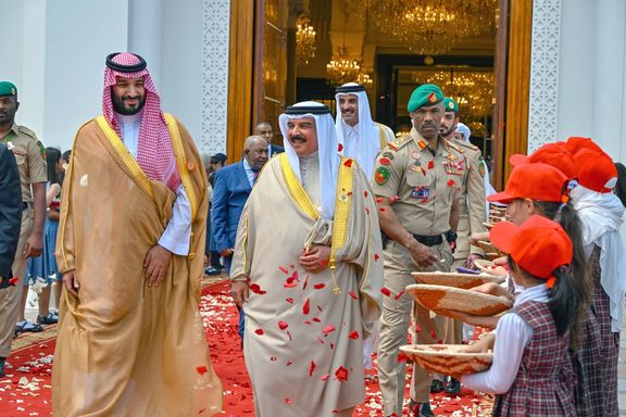 Bahrain's King Sheikh Hamad bin Isa al-Khalifa and Saudi Crown Prince Mohammed bin Salman attending the 33rd Arab Summit, Bahrain, May 16, 2024.