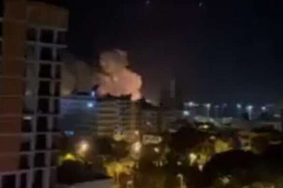 A social media image showing a suspected Israeli attack on targets in the Syrian port of Latakia on December 7.