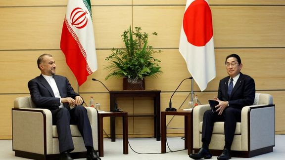 Iranian Foreign Minister Hossein Amir-Abdollahian meets with Japanese Prime Minister Fumio Kishida at Kishida's official residence in Tokyo, Japan, August 7, 2023.