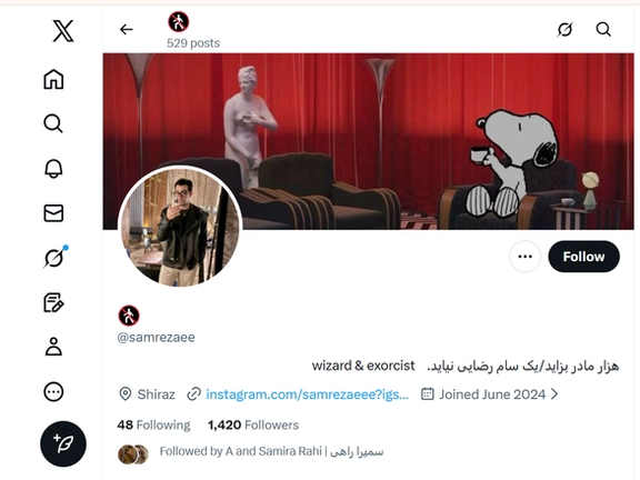 A screengrab of Sam Rezaee’s X page