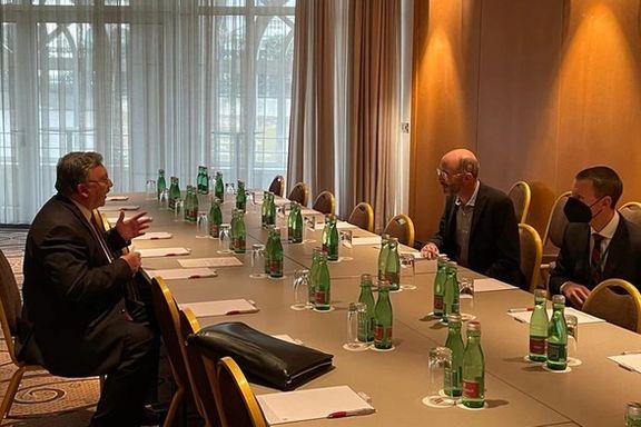Russian diplomat Mikhail Ulyanov meeting with US Special Envoy for Iran Robert Malley during nuclear talks in Vienna in December 2021