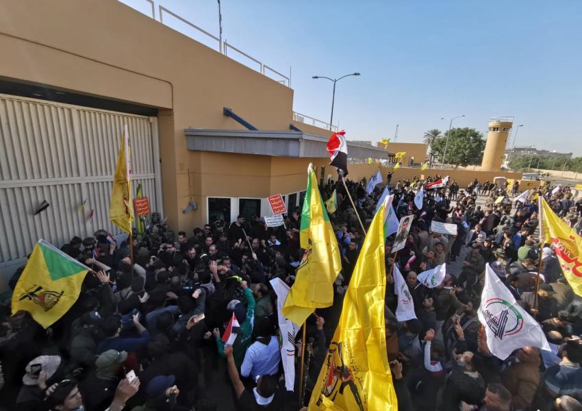 Pro-Iran demonstrators outside the US embassy in Iraq