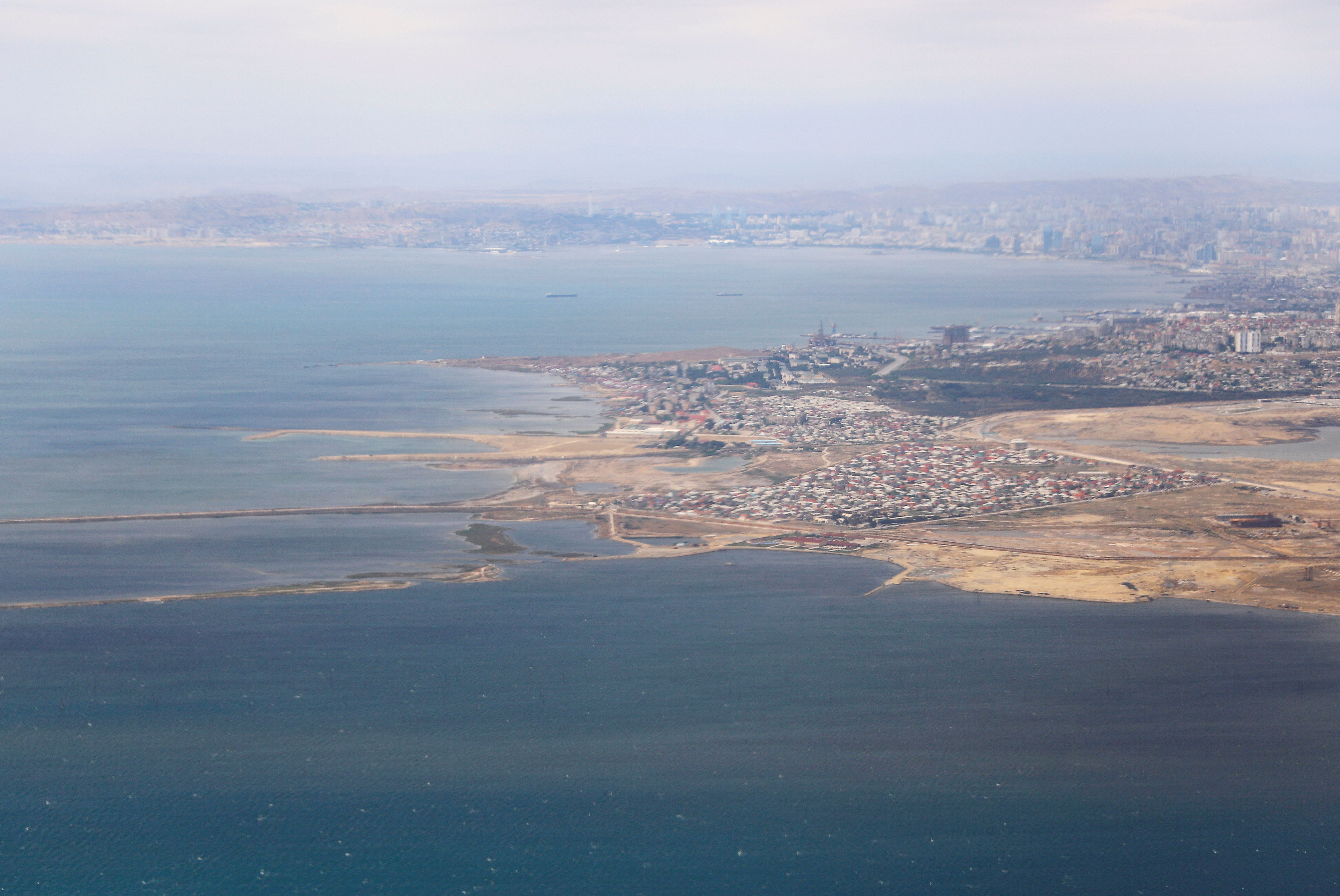 n aerial view of the Caspian Sea near the city of Baku Azerbaijan May 27, 2019. 