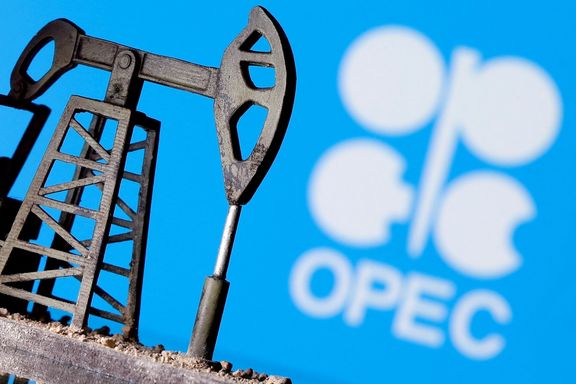 A 3D-printed oil pump jack is seen in front of displayed OPEC logo in this illustration picture, April 14, 2020.