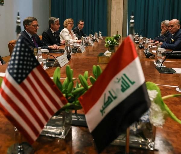 Iraqi Foreign Minister Fuad Hussein attends a meeting with US Secretary of State Antony Blinken in Riyadh, Saudi Arabia, June 8, 2023.