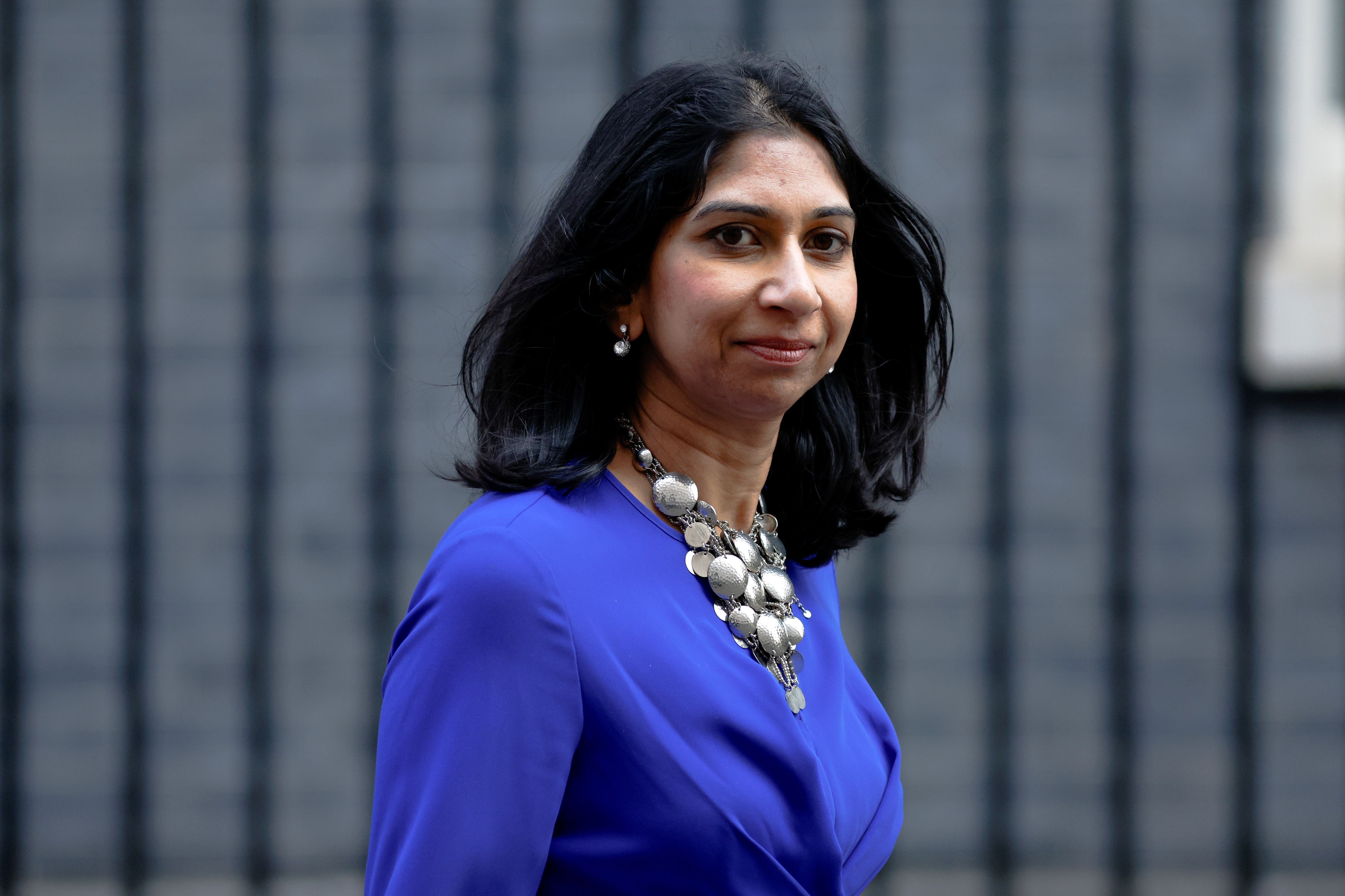 Britain's Home Secretary Suella Braverman outside Downing Street in London 