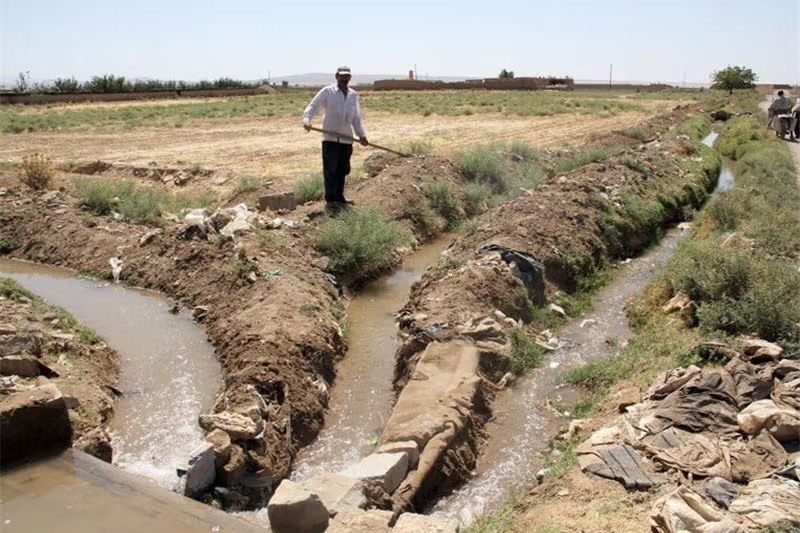 Traditional flood irrigation of agricultural land in Iran