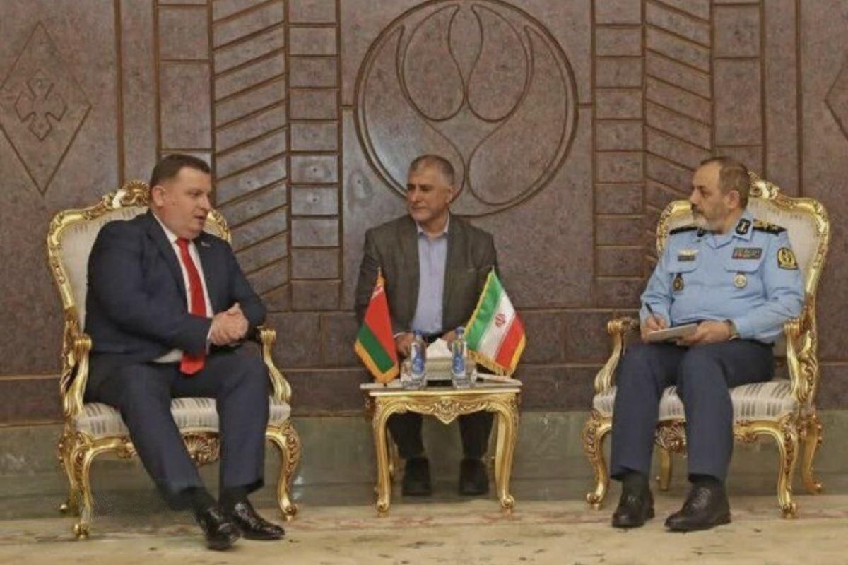 Dmitry Pantus, head of the Belarus State Authority for Military-Industrial Cooperation meets with Iranian Minister of Defense Brigadier General Aziz Nasirzadeh in Tehran on Oct. 23, 2025.