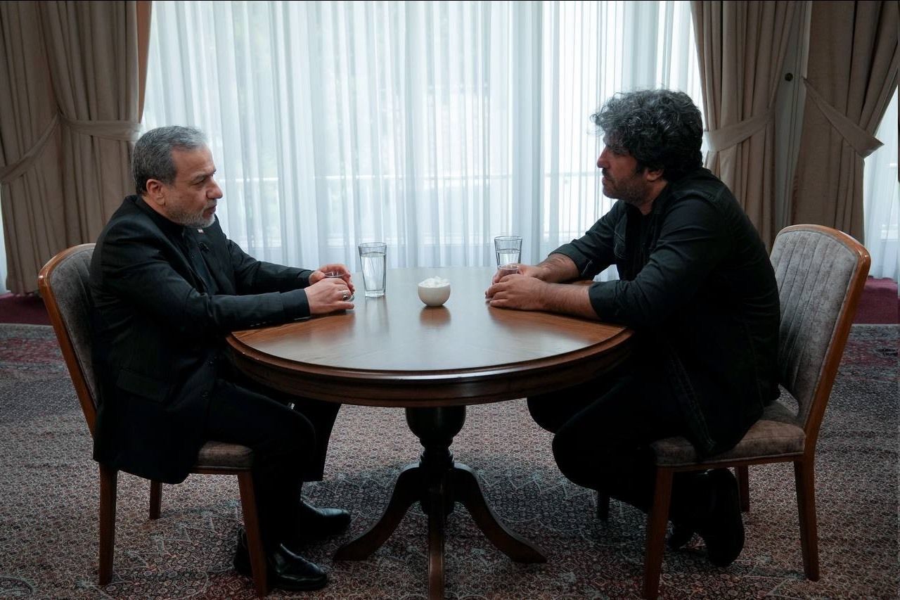 Iranian Foreign Minister Abbas Araghchi speaks during an interview for the YouTube program Majaray-e Jang (Story of War) in an image published on his Telegram channel.