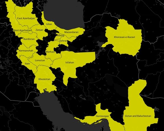 Map of Iran showing the 17 provinces where Amnesty International documented rape and other forms of sexual violence against protesters during the “Woman Life Freedom” uprising Amnesty International