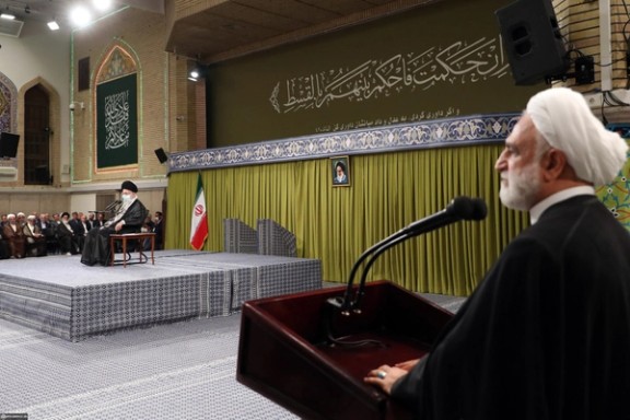 Iran's Chief Justice Gholamreza Mohseni-Ejei (right) speaking during a meeting with Iran's ruler Ali Khamenei