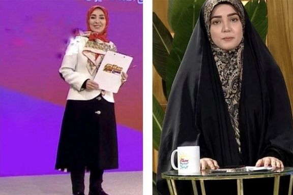 State broadcaster presenter Zhila (Jila) Sadeghi in two different episodes