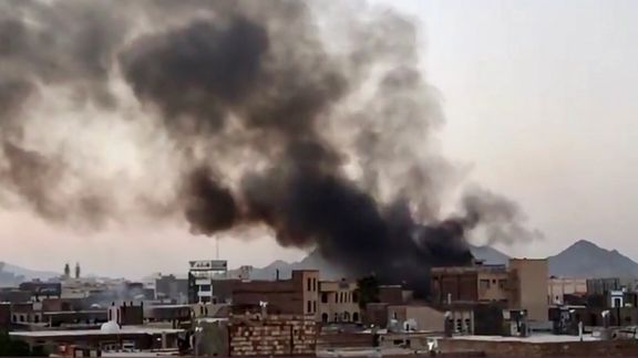 Screen grab from a video shows smoke rising over Zahedan, where a police station and a supermarket were set on fire by protesters