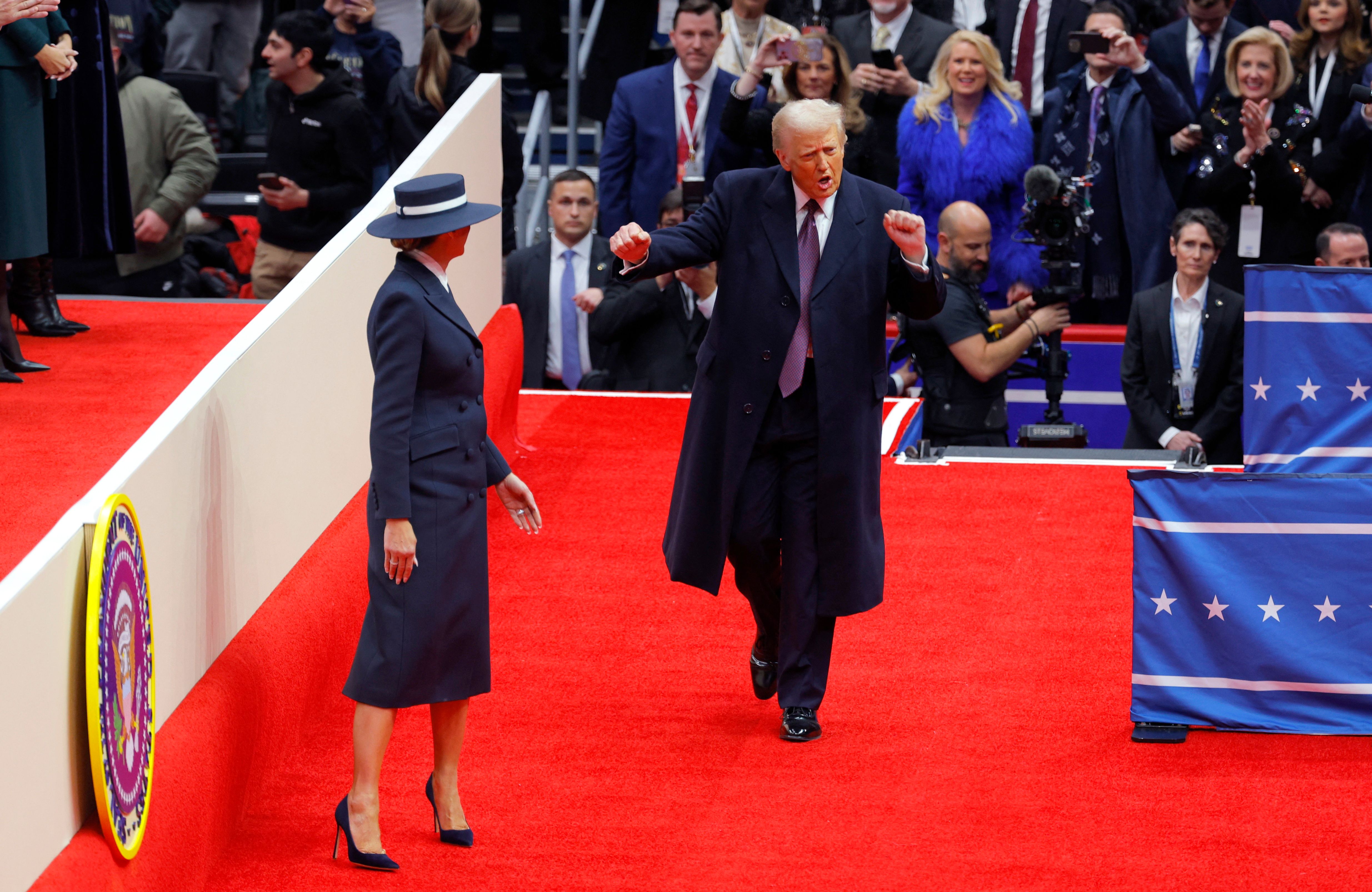 Trump dances as he takes to the stage at his first presidential rally