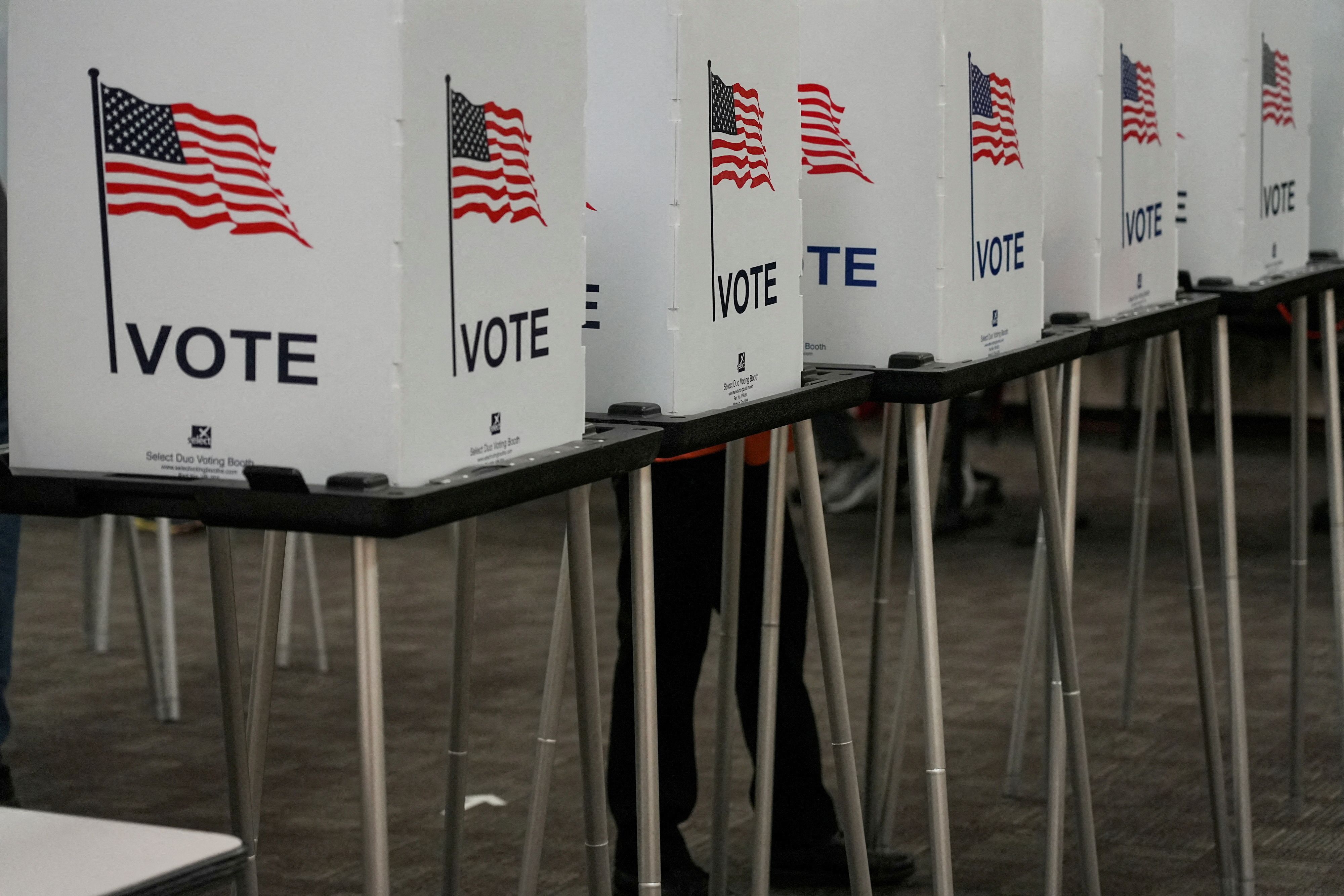 Voting booths are pictured inside the Dona Ana County Government Center in Las Cruces, New Mexico, October 24, 2022. 