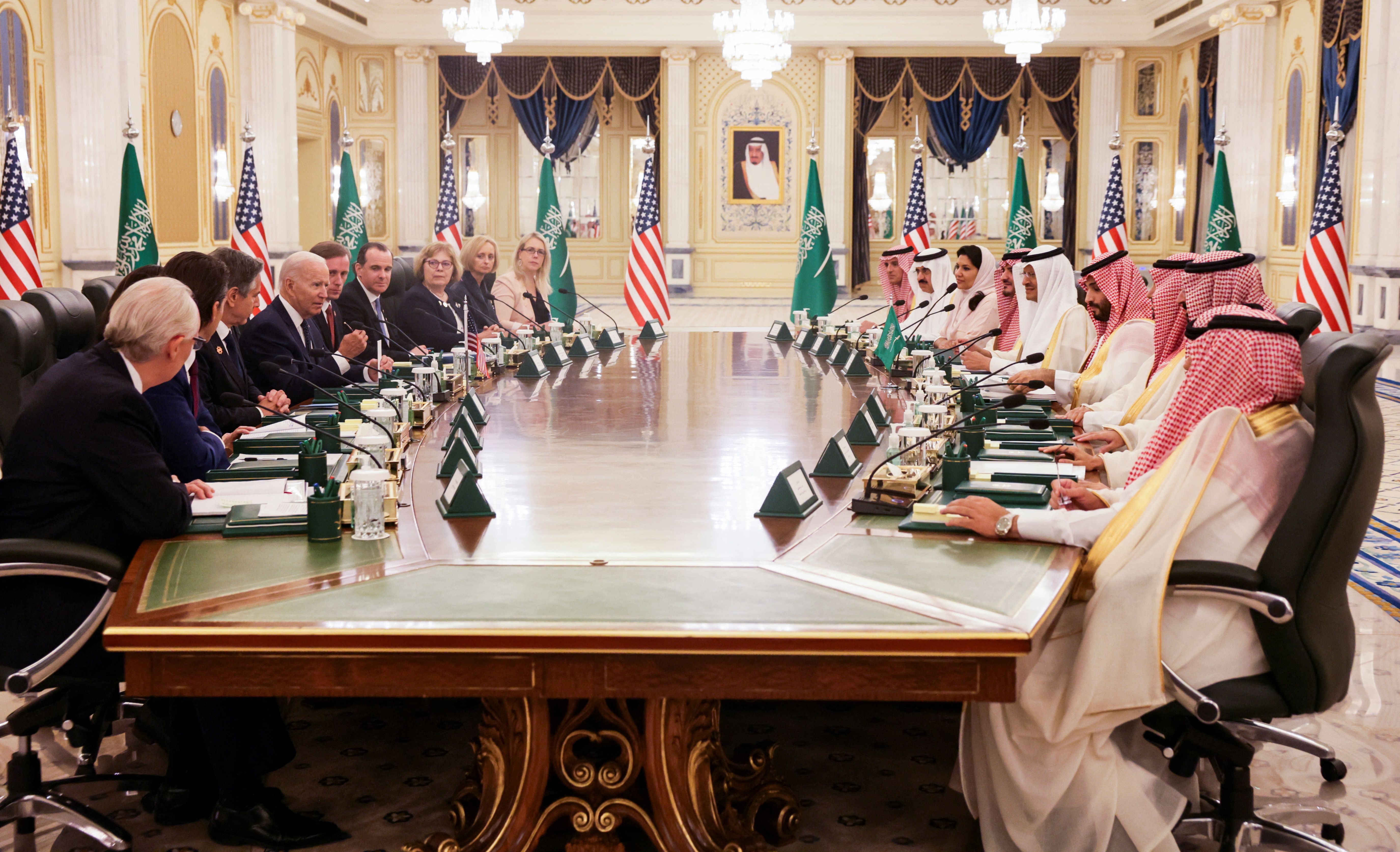 Bilateral meeting between US and Saudi delegations on Jul 15, 2022
