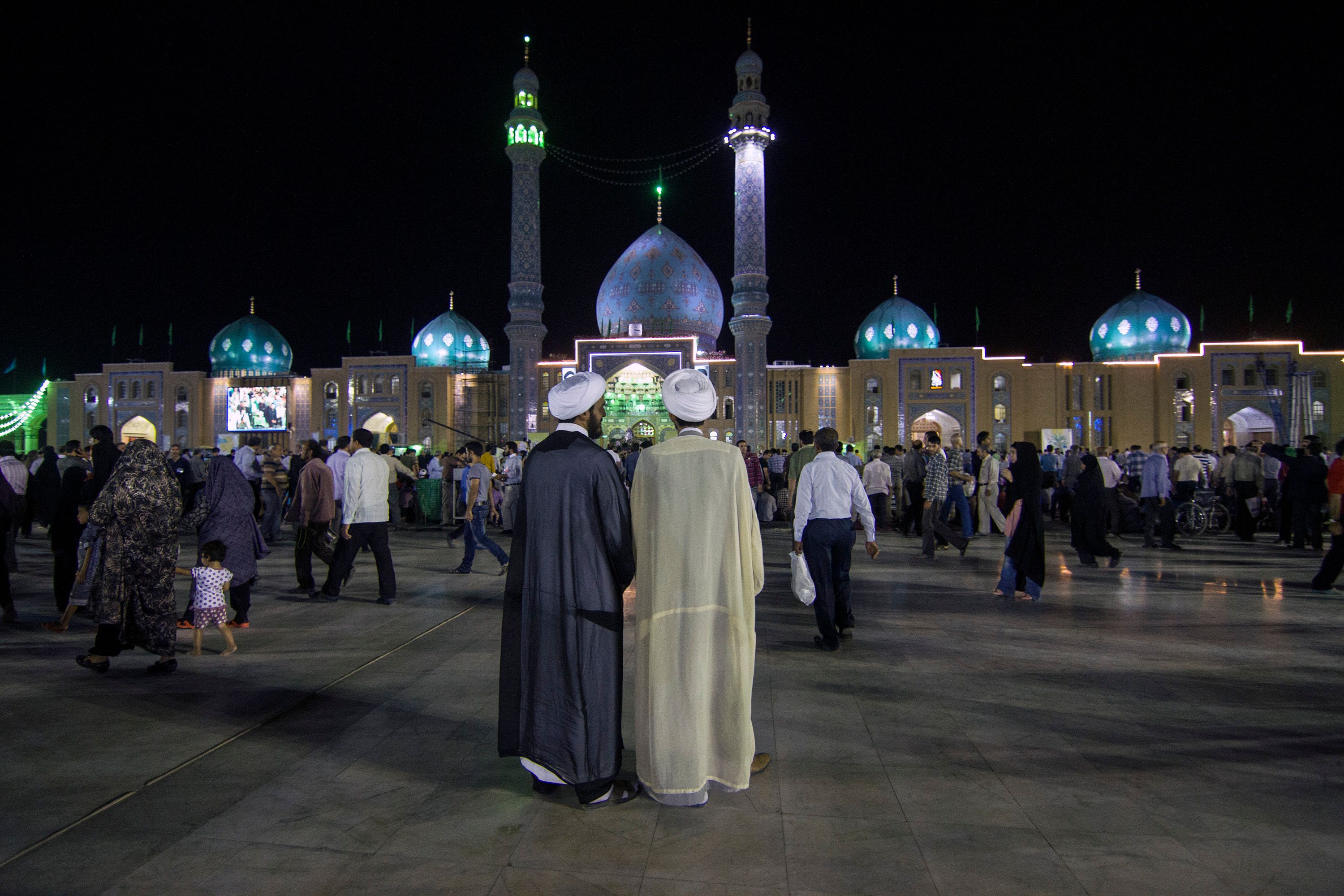 Iranian clerics at Jamkaran Mosque in the outskirts of the city of Qom 
