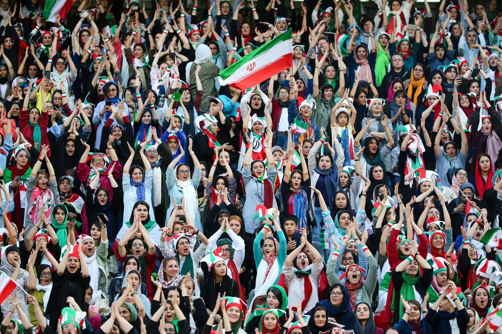 Iranian women in Tehran’s Azadi stadium on a rare occasion when a few hundred were allowed in