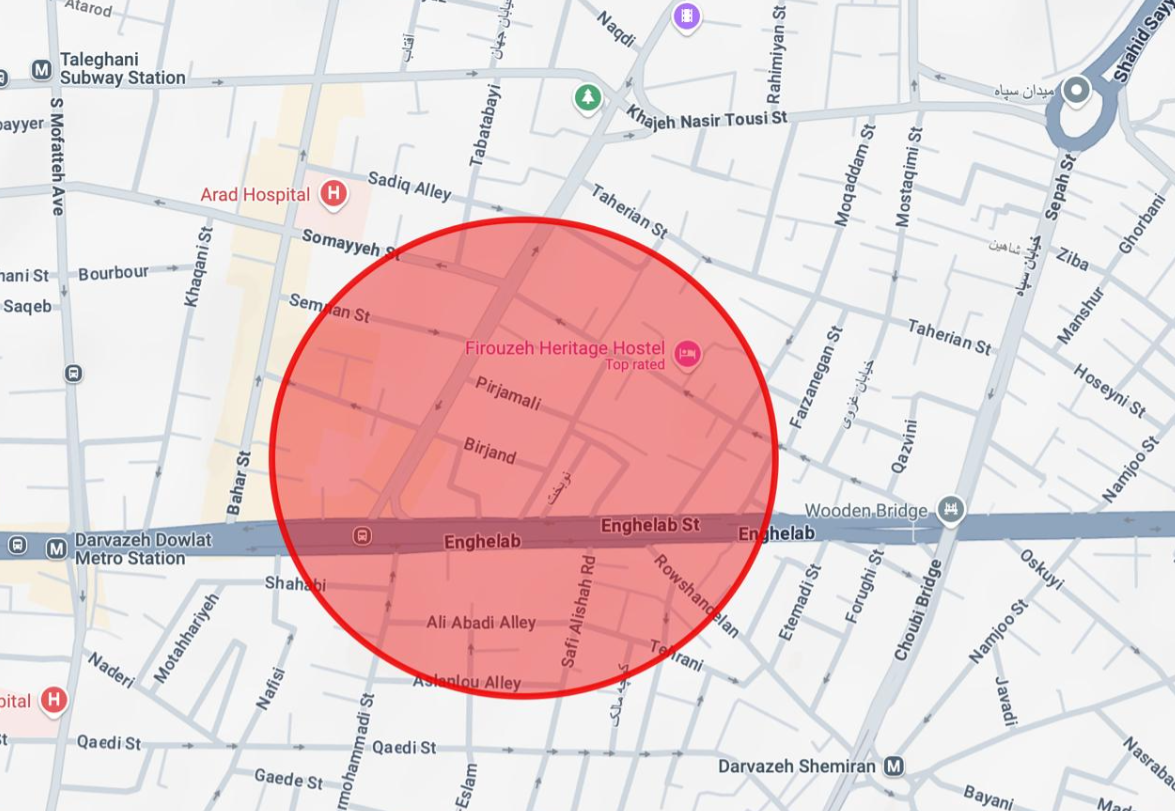 محل تقریبی منطقه‌ای که برای آن هشدار تخلیه صادر شده است