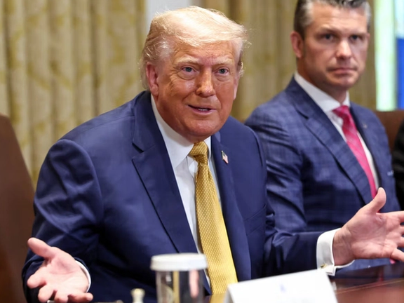 US president Donald Trump and defense secretary Pete Hegseth in Cabinet meeting, July 8, 2025