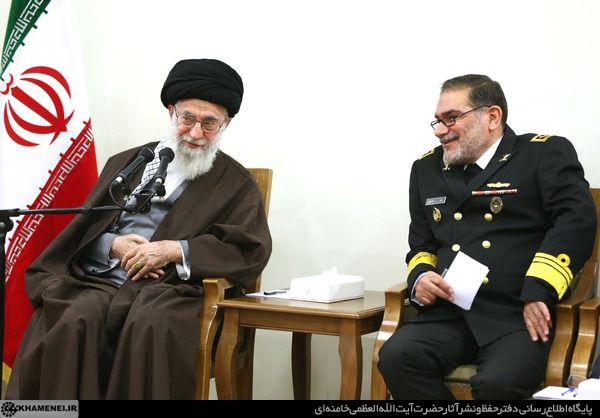 Supreme Leader Ali Khamenei speaking with Ali Shamkhani. Undated