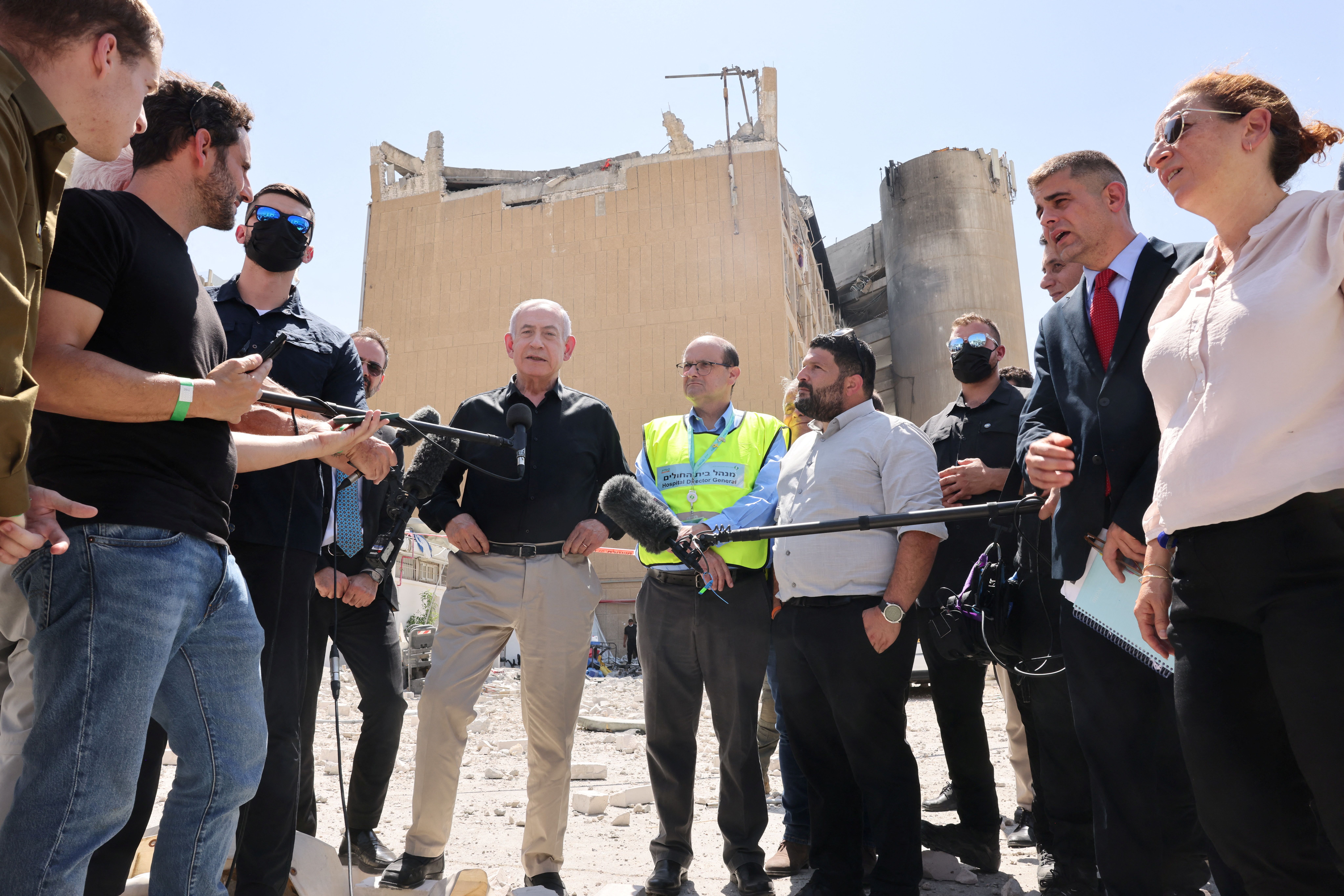 Israeli Prime Minister Benjamin Netanyahu visits the Soroka hospital complex, after it was hit by a missile fired from Iran, in Beer Sheva, Israel on 19 June 2025. 