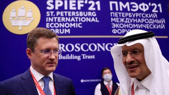 Saudi Energy Minister, Prince Abdulaziz bin Salman al-Saud, and Russian Deputy Prime Minister Alexander Novak, June 3, 2021
