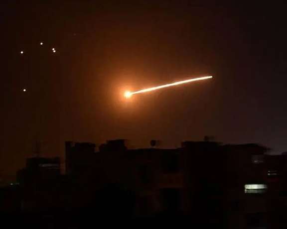 Missiles streak through the sky in an earlier Israeli attack on Iranian targets in Syria.